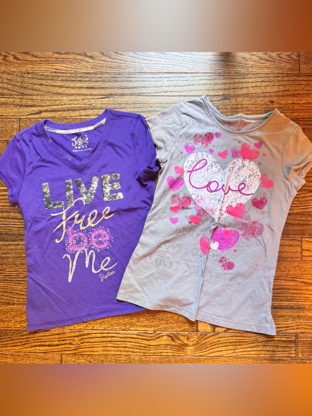 Justice Purple and Gray Short Sleeve Love Graphic Tees